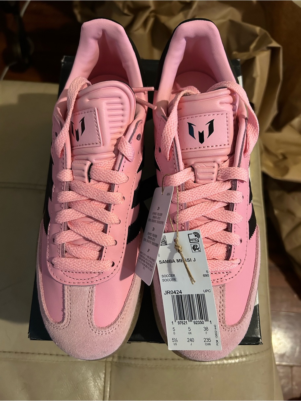 Women’s Adidas Pink and Black Samba Messi J Sneakers - Picture 3 of 6